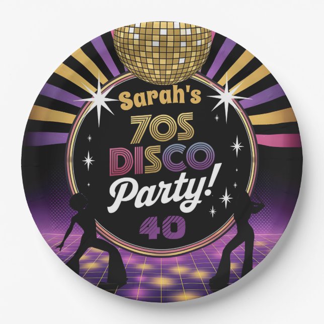 70's disco party seventies hippy birthday rave paper plates (Front)