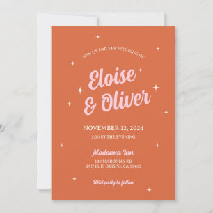 70s Disco Sparkles Colorful Modern Retro Wedding Invitation