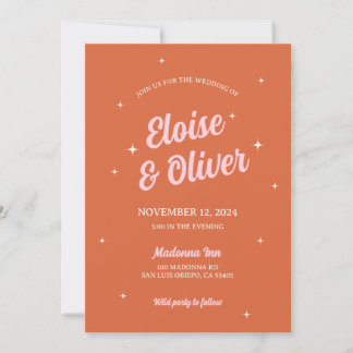 70s Disco Sparkles Colorful Modern Retro Wedding Invitation