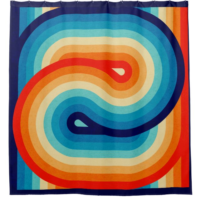 70s Double Wave Shower Curtain (Front)