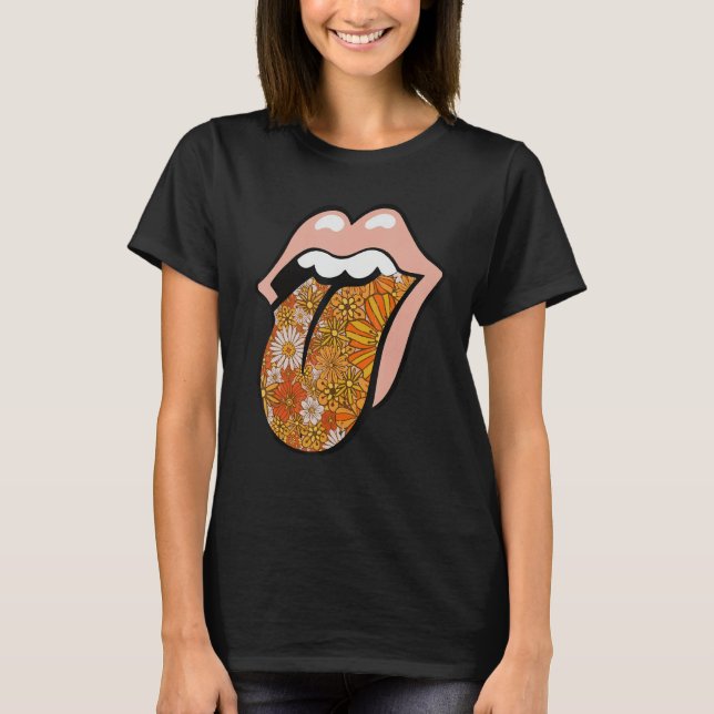 70s Floral Lips Hippie Groovy Daisy Positive Mind  T-Shirt (Front)