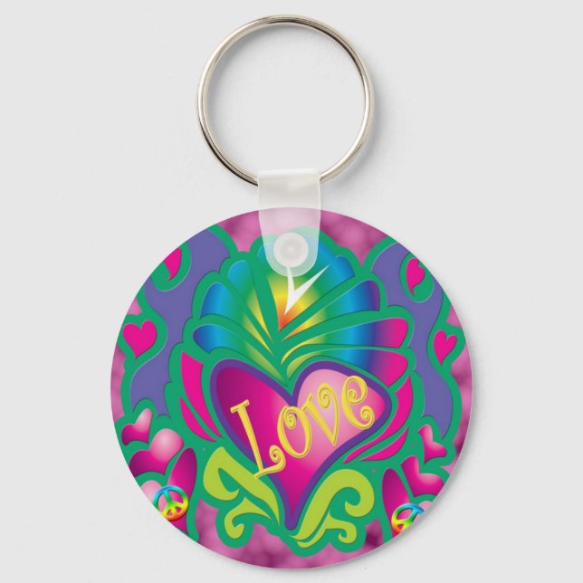 70s Floral love Keychain (Front)
