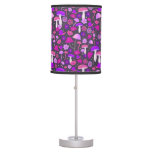 70s Floral Mushrooms Vibrant Pink, Purple &amp; Black Table Lamp at Zazzle