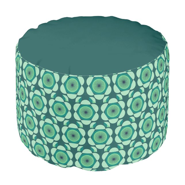 70s floral vibe  - green and blue pouf (Angled Front)