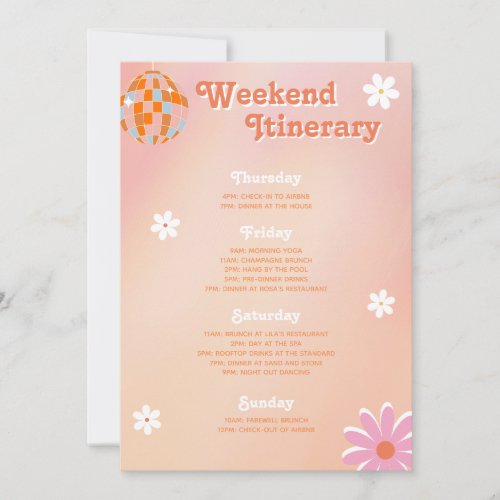 70s Flower Power Disco Bachelorette Itinerary Invitation