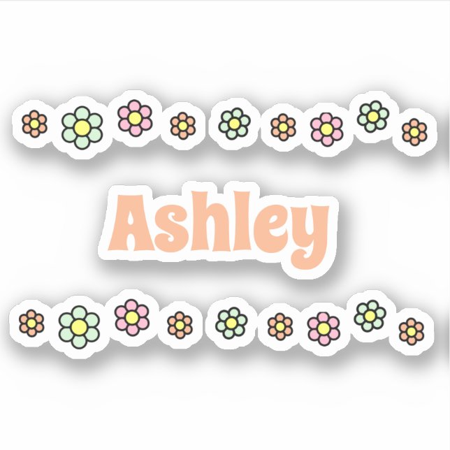 70s Flowers Cute Flower Line Personalized Name Sticker (Front)