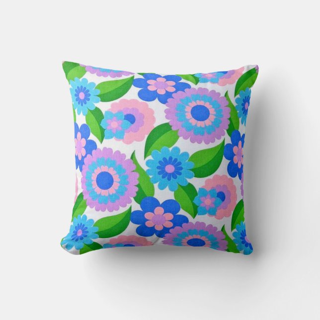 70s FLOWERS Throw Pillow (Front)