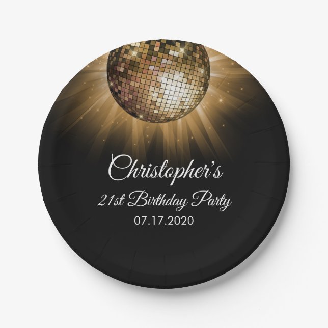 70's Gold Disco Themed Birthday Party Paper Plates (Front)