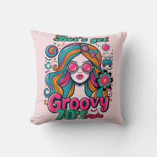 70s Groovy Boogie Retro Disco Birthday Decor Throw Pillow