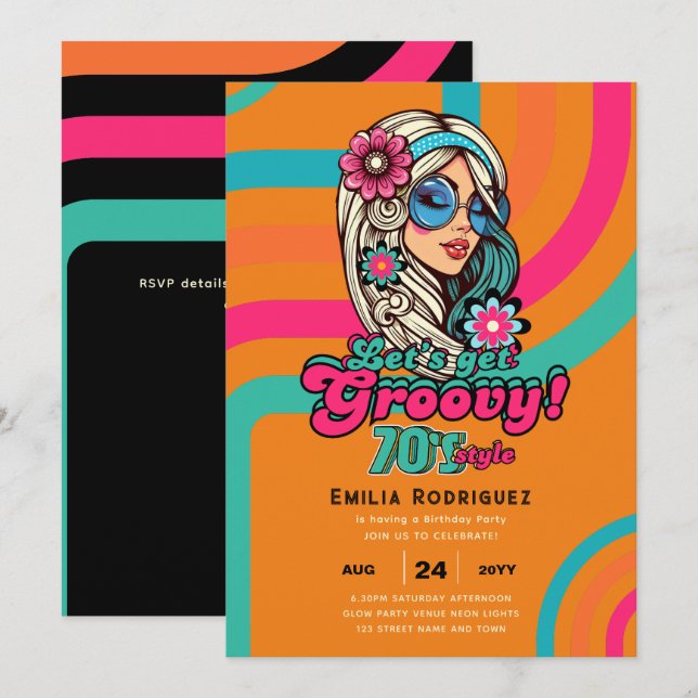 70s Groovy Boogie Retro Disco Birthday Party Invitation (Front/Back)