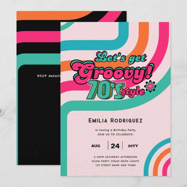 70s Groovy Boogie Retro Disco Birthday Party Invitation (Front/Back)