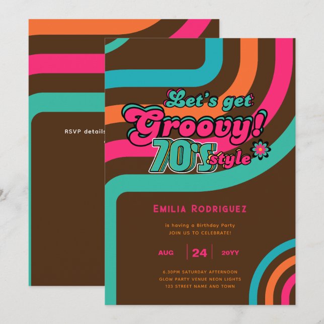 70s Groovy Boogie Retro Disco Birthday Party Invitation (Front/Back)