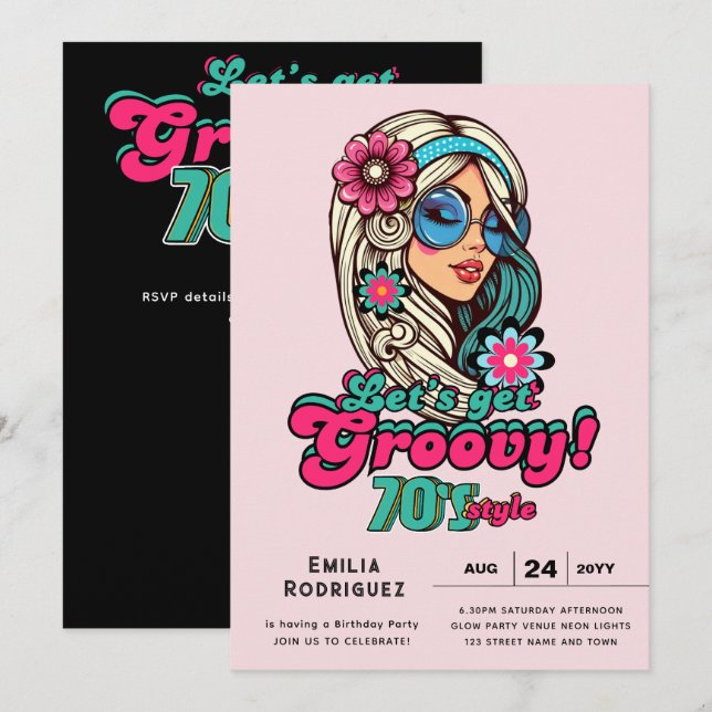 70s Groovy Boogie Retro Disco Birthday Party Invitation (Front/Back)