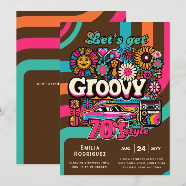 70s Groovy Boogie Retro Disco Birthday Party Invitation (Front/Back)