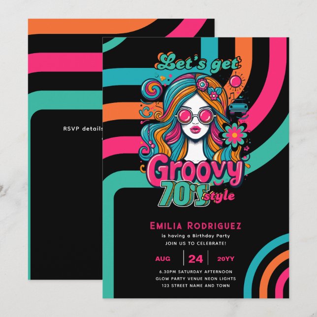 70s Groovy Boogie Retro Disco Birthday Party Invitation (Front/Back)