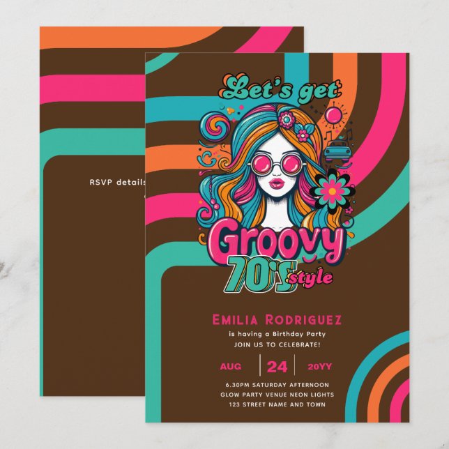 70s Groovy Boogie Retro Disco Birthday Party Invitation (Front/Back)