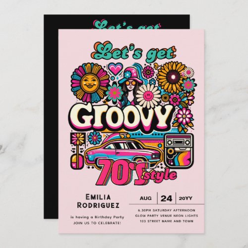 70s Groovy Boogie Retro Disco Birthday Party Invitation