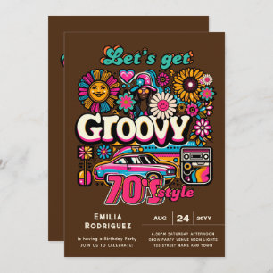 70s Groovy Boogie Retro Disco Birthday Party Invitation