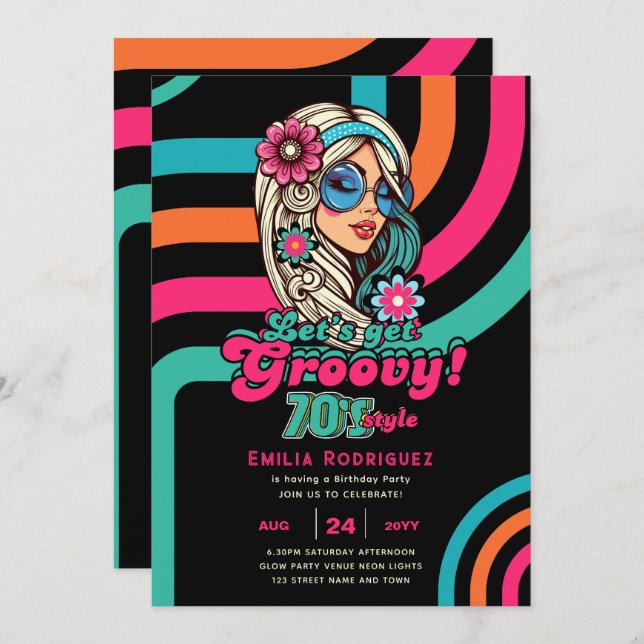 70s Groovy Boogie Retro Disco Birthday Party Invitation (Front/Back)