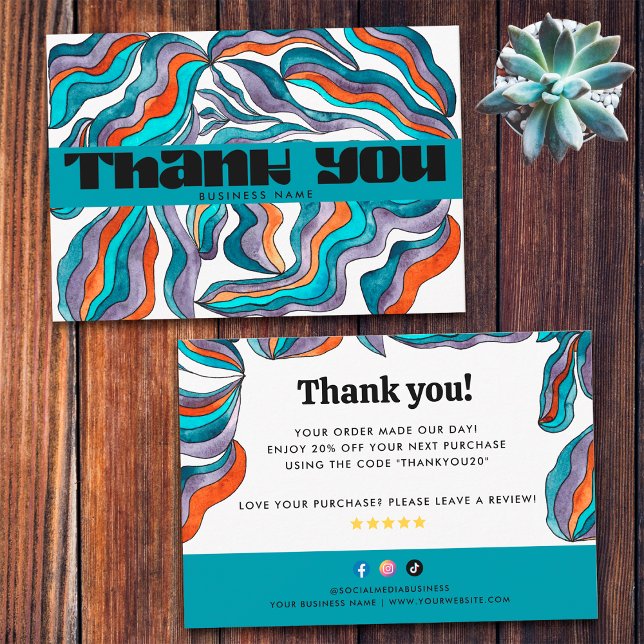 70s Groovy Business Retro Package Insert Thank You Card (Front and Back)