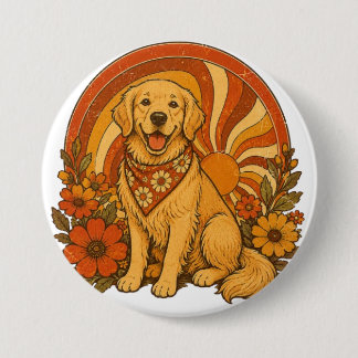 70s Groovy Golden Retriever Button