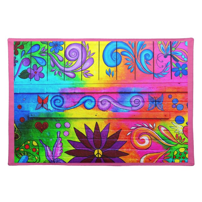 70's groovy hippie pink edge placemat (Front)