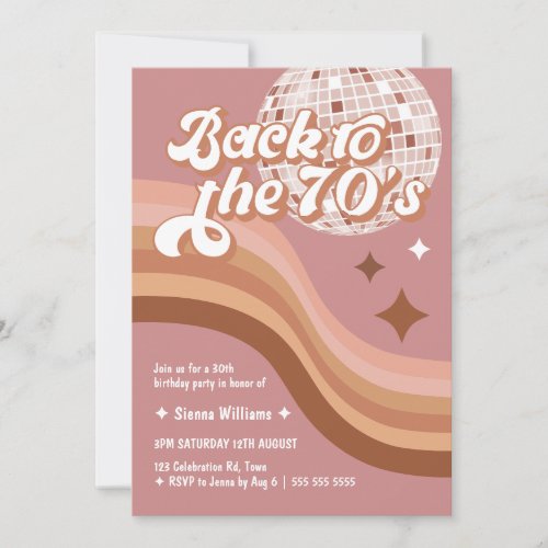 70s Groovy Retro Any Age Pink Disco Ball Birthday Invitation