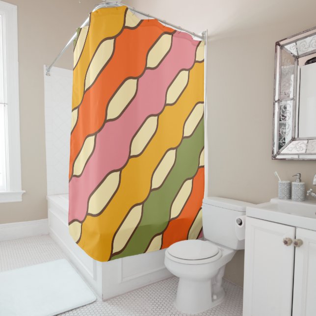 70s Groovy Retro Colorful Pattern Shower Curtain (In Situ)