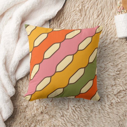 70s Groovy Retro Colorful Pattern Throw Pillow