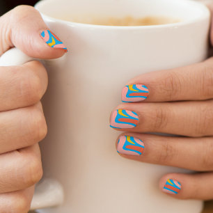 70s Groovy Swirl Nail Wraps Pink Blue Yellow