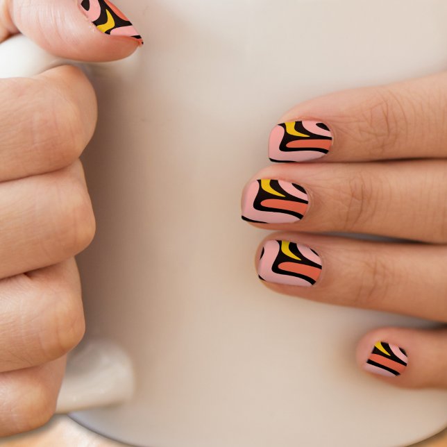 70s Groovy Swirl Nail Wraps | Pink Yellow Wavy (Creator Uploaded)