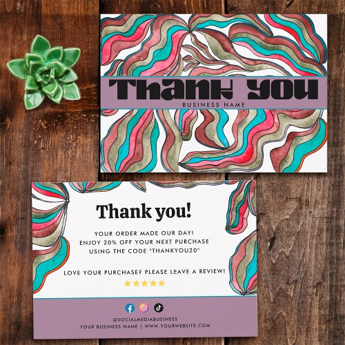 70s Groovy Teal Pink Business Retro Package Insert Thank You Card