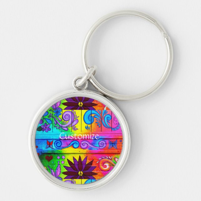 70's hippie colors Thunder_Cove Keychain (Front)