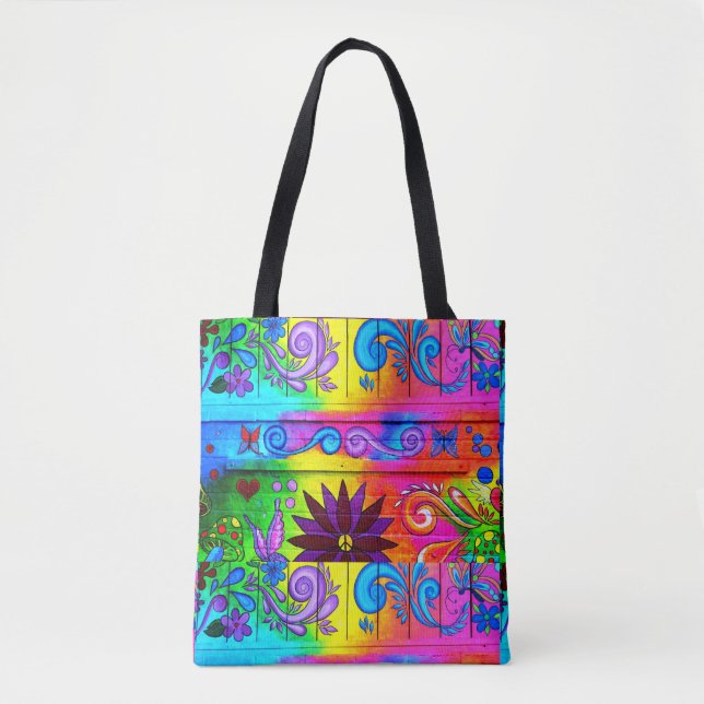 70's hippie  groovy flower power tote bag (Front)