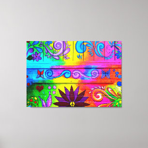 70's hippie psychedelic mural wrapped canvas print