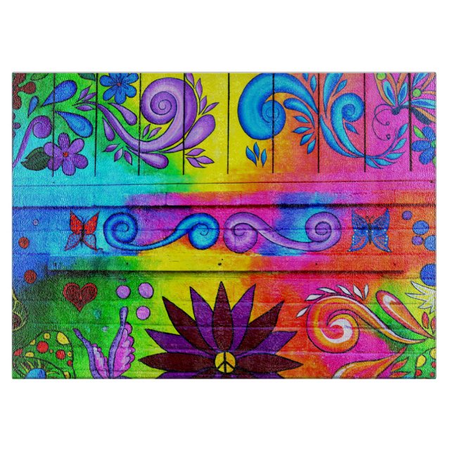 70's hippie psychedelic placemats cutting board (Front)