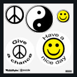 70's Icons Wall Decal<br><div class="desc">A Peace Sign, Give peace a chance Faces with Have a nice day and a Yin and Yang symbol make up this seat of 70's icons wall decals</div>