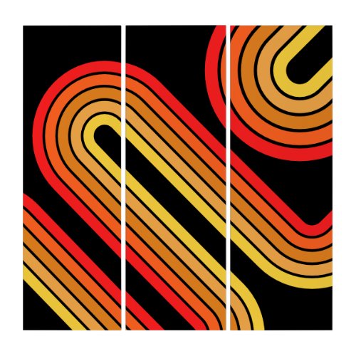 70s Inspired Groovy Line Sunset Colors Triptych