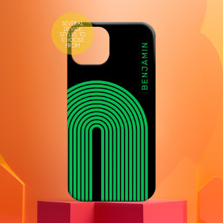 70s Inspired Line Art - Green Rainbow Arch iPhone 16 Case