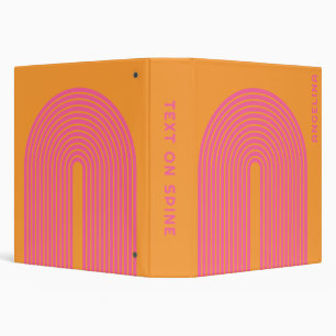 70s Inspired Line Art - Orange Pink Rainbow Arch 3 Ring Binder