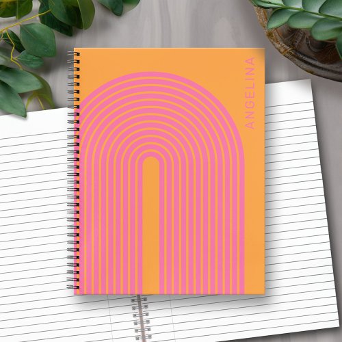 70s Inspired Line Art _ Orange Pink Rainbow Arch Notebook