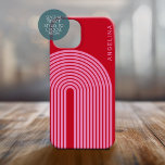 70s Inspired Line Art - Red Pink Rainbow Arch Case-Mate iPhone 14 Plus Case<br><div class="desc">A boho design with a striped pattern and circular shapes in red and pink. A bold yet minimal design with an optional area to add text.</div>