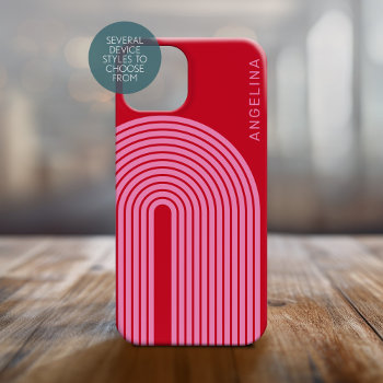 70s Inspired Line Art - Red Pink Rainbow Arch Case-mate Iphone 14 Plus Case by MarshEnterprises at Zazzle