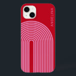 70s Inspired Line Art - Red Pink Rainbow Arch Case-Mate iPhone 14 Plus Case<br><div class="desc">A boho design with a striped pattern and circular shapes in red and pink. A bold yet minimal design with an optional area to add text.</div>