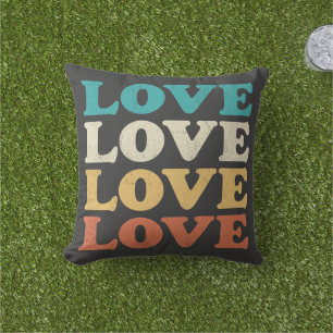 70s Love Retro Distressed Repeat Type Outdoor Pillow