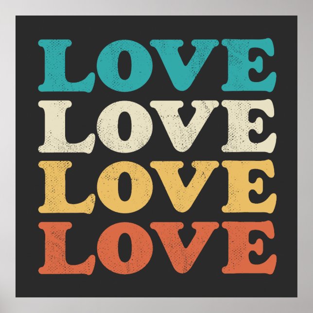 70s Love Retro Distressed Repeat Type Poster (Front)
