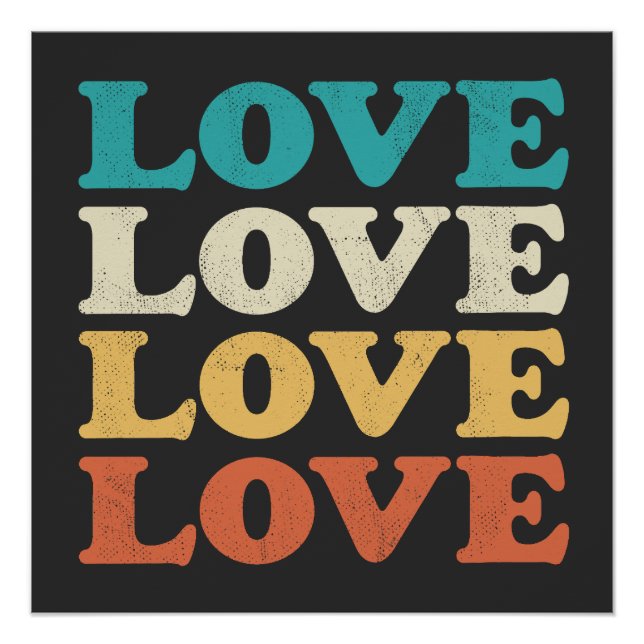 70s Love Retro Distressed Repeat Type Poster (Front)