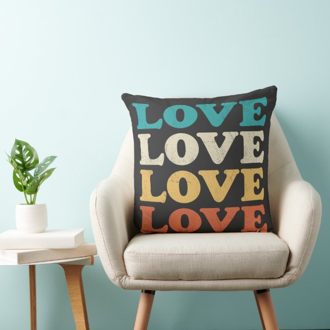 70s Love Retro Distressed Repeat Type Throw Pillow (Chair)