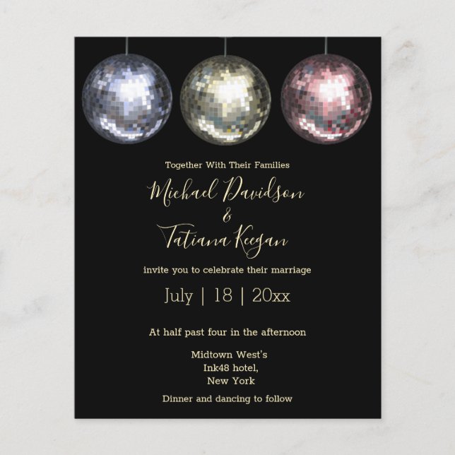 70s Modern Retro Disco Ball Wedding Invitation (Front)
