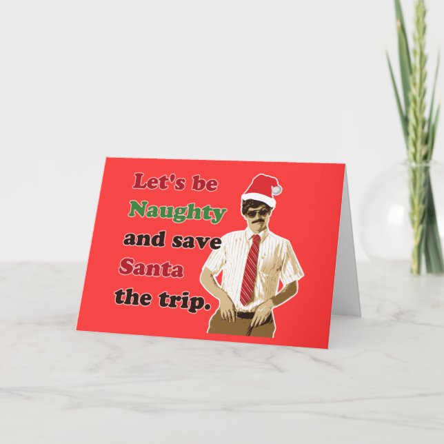 70's Mustache Santa Man - Christmas Holiday Card (Front)